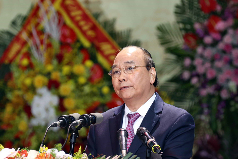 Thủ tướng Nguyễn Xuân Phúc phát biểu tại Lễ kỷ niệm. (Ảnh: Thống Nhất/TTXVN)