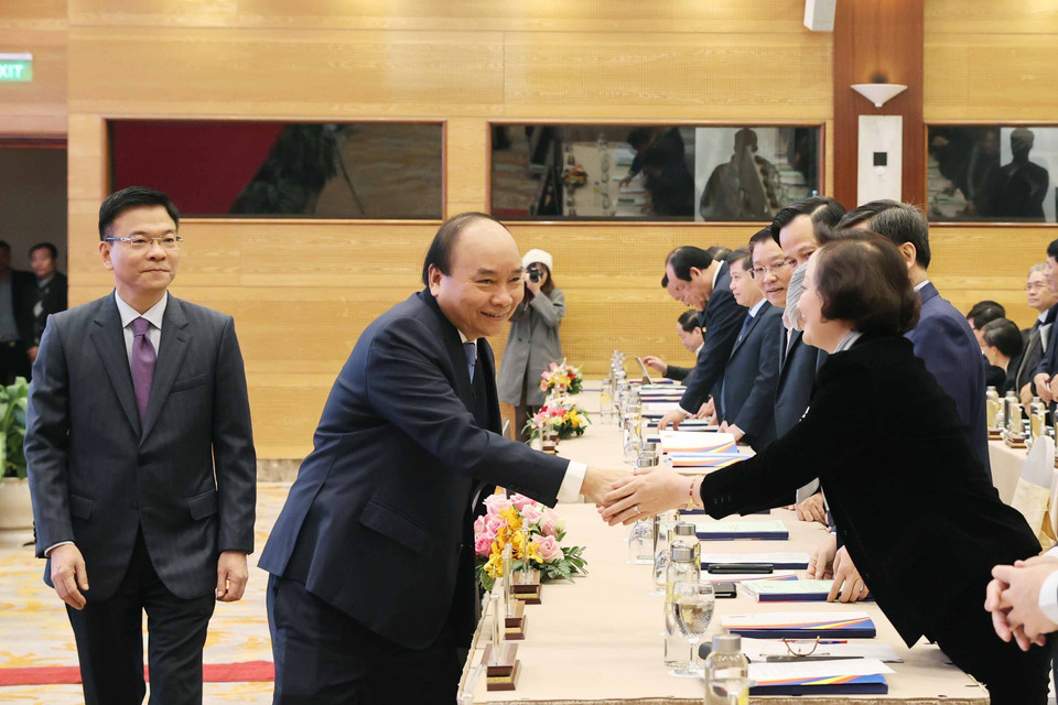 Thủ tướng Nguyễn Xuân Phúc với các đại biểu dự hội nghị. (Ảnh: Thống Nhất/TTXVN)