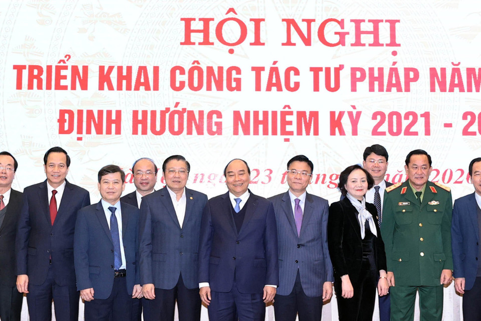 Thủ tướng Nguyễn Xuân Phúc với các đại biểu dự hội nghị. (Ảnh: Thống Nhất/TTXVN)