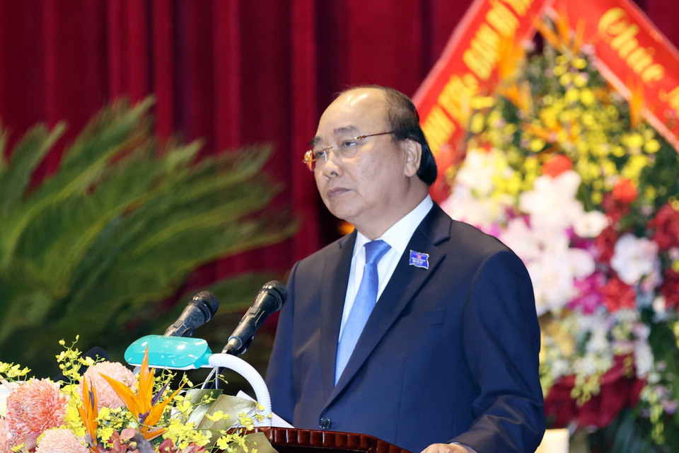 Ủy viên Bộ Chính trị, Thủ tướng Chính phủ Nguyễn Xuân Phúc phát biểu chỉ đạo Đại hội. (Ảnh: Thống Nhất/TTXVN)