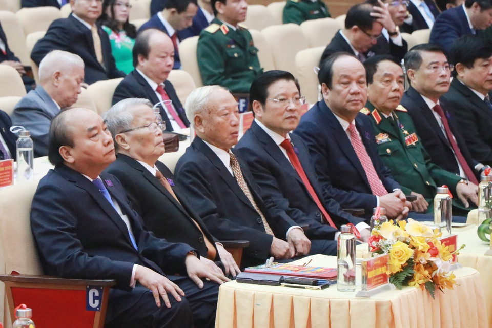 Đến dự và chỉ đạo Đại hội có Thủ tướng Nguyễn Xuân Phúc cùng các đồng chí lãnh đạo, nguyên lãnh đạo Đảng, Nhà nước. (Ảnh: Nguyễn Oanh/TTXVN)