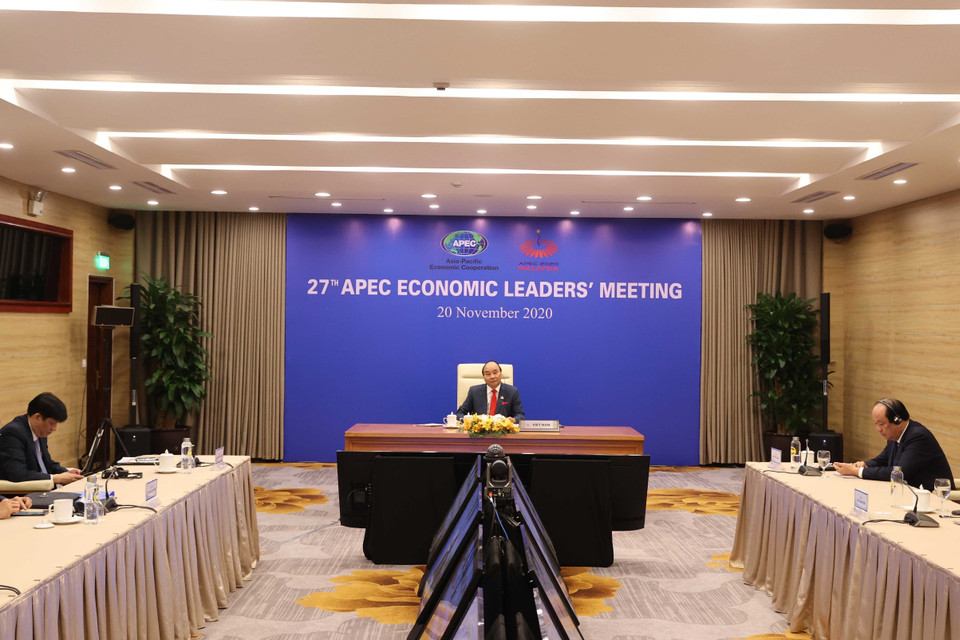 Thủ tướng Nguyễn Xuân Phúc phát biểu tại điểm cầu Hà Nội. (Ảnh: Thống Nhất/TTXVN)