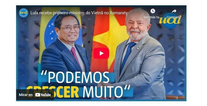 Tạp chí Intertelas đưa tin buổi hội đàm giữa Thủ tướng Phạm Minh Chính và Tổng thống Lula da Silva. (Ảnh chụp màn hình/TTXVN) viet-nam-brazil-3.jpg