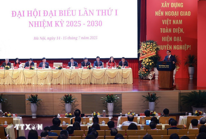 Thủ tướng Phạm Minh Chính phát biểu chỉ đạo tại Đại hội đại biểu Đảng bộ Bộ Ngoại giao lần thứ nhất, nhiệm kỳ 2025-2030. (Ảnh: Dương Giang/TTXVN)