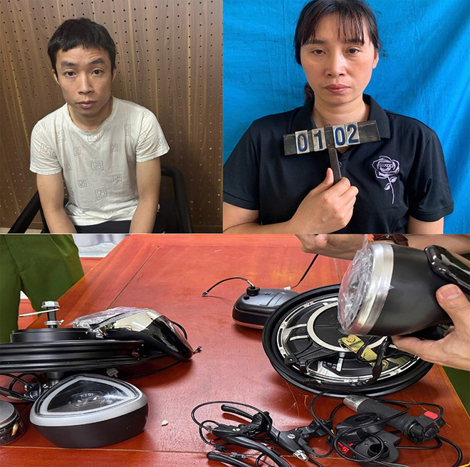 Tạ Thị Vân và Lê Minh Hưng cùng các tang vật thu giữ. (Nguồn: Báo Thanh Hóa) buon-lau-acquy.jpg