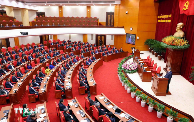 Tổng Bí thư Tô Lâm phát biểu bế mạc Hội nghị lần thứ 12 Ban Chấp hành Trung ương Đảng khóa XIII. (Ảnh: Phạm Kiên/TTXVN)
