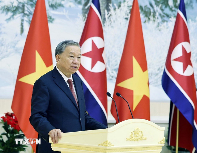 O Secretário-Geral To Lam discursa na Recepção de Estado. (Foto: Thong Nhat/VNA) ttxvn-chieu-dai-chao-mung-tong-bi-thu-to-lam-tham-cap-nha-nuoc-toi-trieu-tien-3.jpg