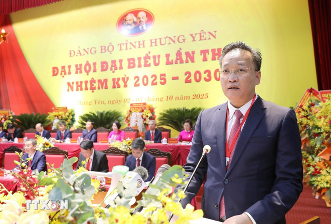 Party Central Committee member and Hung Yen Provincial Party Secretary Nguyen Huu Nghia speaks at the Congress. (Photo: The Duyet/VNA) ttxvn-nguyen-huu-nghia.jpg