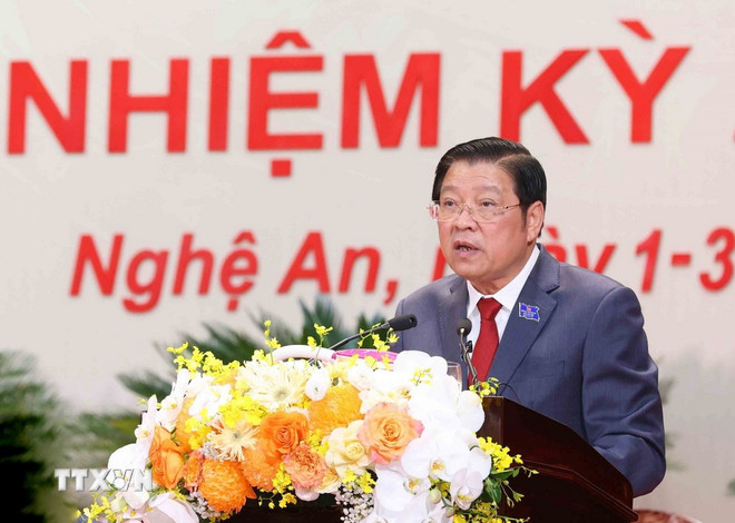 Trưởng ban Nội chính Trung ương Phan Đình Trạc phát biểu chỉ đạo Đại hội. (Ảnh: Phương Hoa/TTXVN) ttxvn-phan-dinh-trac.jpg