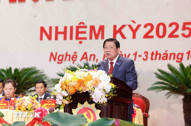 Trưởng ban Nội chính Trung ương Phan Đình Trạc phát biểu chỉ đạo Đại hội. (Ảnh: Phương Hoa/TTXVN) ttxvn-phan-dinh-trac2.jpg