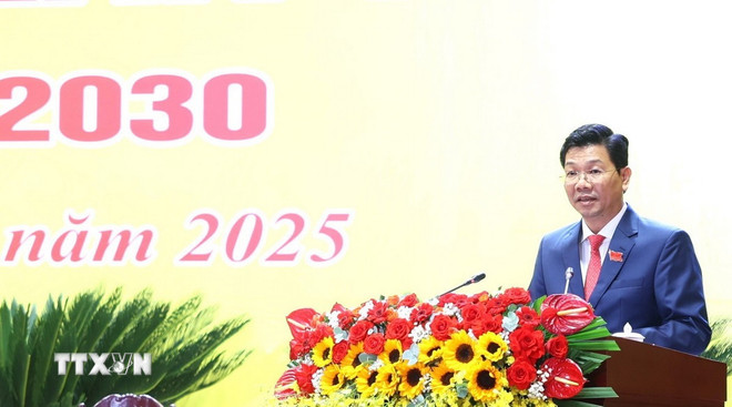 O Sr. Nguyen Manh Hung, Secretário Adjunto Permanente do Comitê Provincial do Partido e Presidente do Conselho Popular da província de Tay Ninh, discursou no Congresso. (Foto: Thanh Tan/VNA) ttxvn-nguyen-manh-hung.jpg