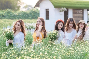 Bãi đá sông Hồng với vườn hoa check-in được giới trẻ yêu thích. (Ảnh: Thế Đại/ Vietnam+)