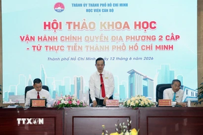 Phó Giáo sư-Tiến sỹ Nguyễn Văn Y, Giám đốc Học viện Cán bộ Thành phố Hồ Chí Minh chủ trì Hội thảo. (Ảnh: Tiến Lực/TTXVN)
