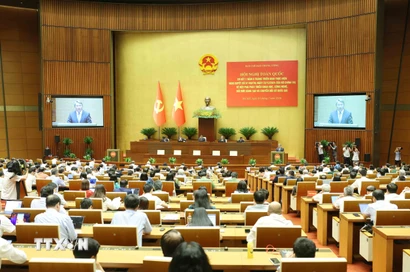 Hội nghị toàn quốc sơ kết 1 năm 6 tháng thực hiện Nghị quyết số 57-NQ/TW tại điểm cầu trực tiếp Hội trường Diên Hồng, Nhà Quốc hội (Hà Nội). (Ảnh: Phương Hoa/TTXVN)