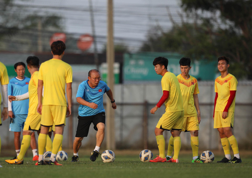 Tuyển U23 Việt Nam tập kín ở buổi tập chiều 9/1 nhằm tránh để lộ thông tin nội bộ trước ngày thi đấu chính thức. (Ảnh: Vietnam+)