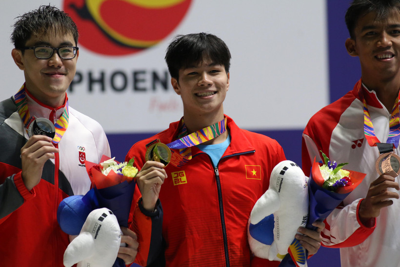 Trần Hưng Nguyên giành HCV nội dung 200m bơi hỗn hợp của nam. (Ảnh: Vietnam+)