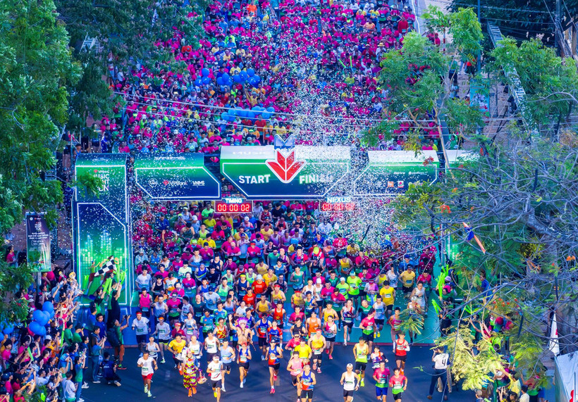 Khu vực xuất phát giải đấu VPBank Can Tho Music Night Run 2024. (Ảnh: Vietnam+)