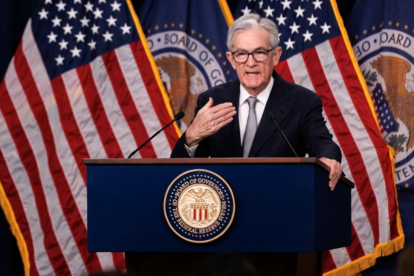 Chủ tịch Fed Jerome Powell phát biểu tại cuộc họp báo ở Washington, D.C. (Nguồn: THX/TTXVN)