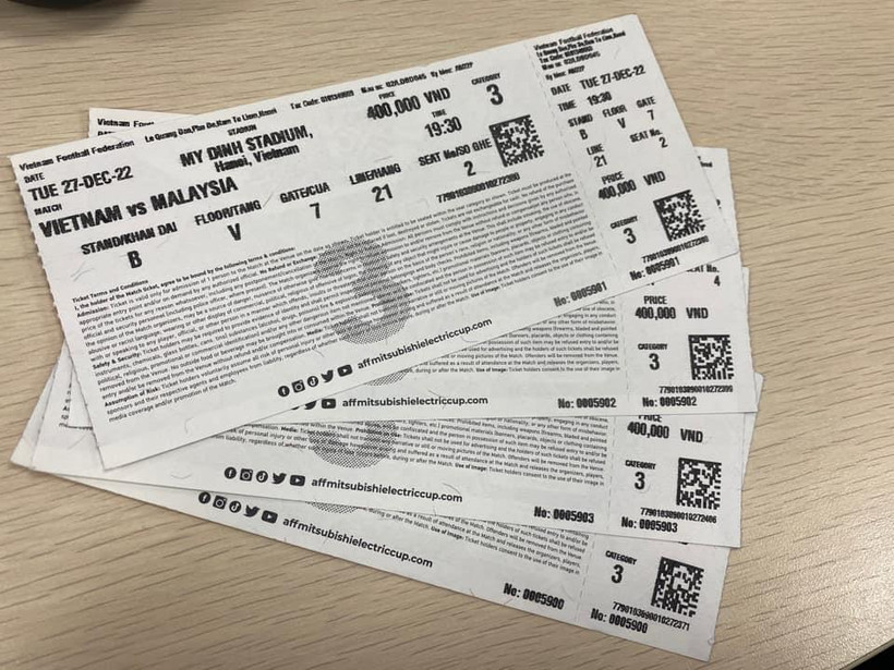 Hình ảnh vé xem trận đấu Việt Nam với Malaysia. (Ảnh: PV/Vietnam+)