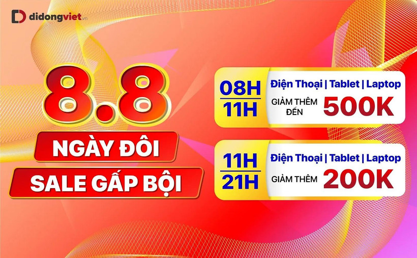 Ngày số đôi 8/8 đã trở thành đợt sale lớn để nhiều hệ thống đại lý thực hiện khuyến mãi với nhóm ngành hàng sản phẩm công nghệ. (Ảnh: didongviet)