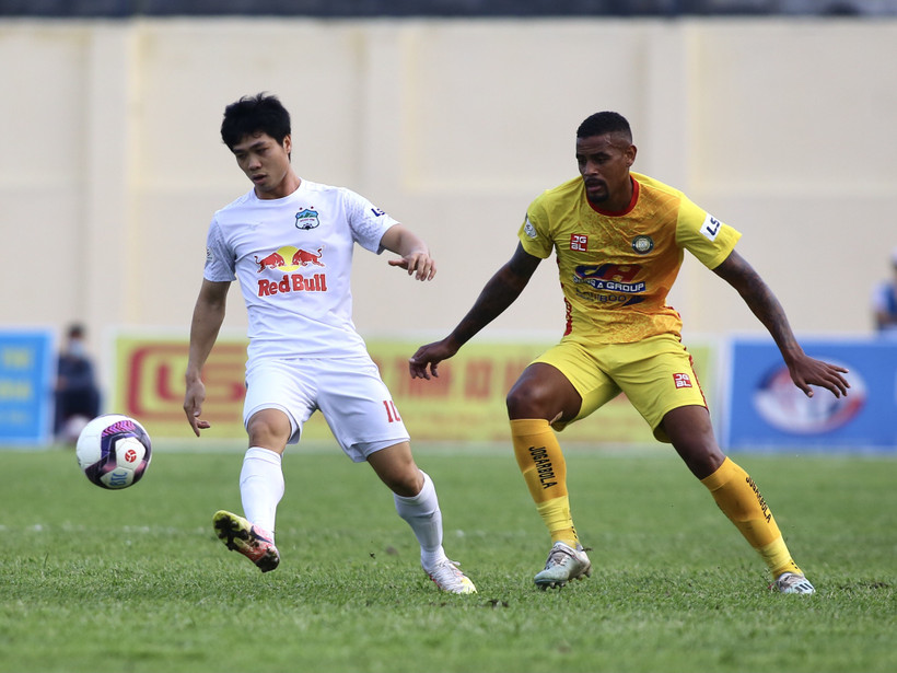 Hoàng Anh Gia Lai đang thăng hoa, dẫn đầu V-League 2021 với chuỗi 11 trận bất bại trên mọi đấu trường. (Ảnh: PV/Vietnam+)