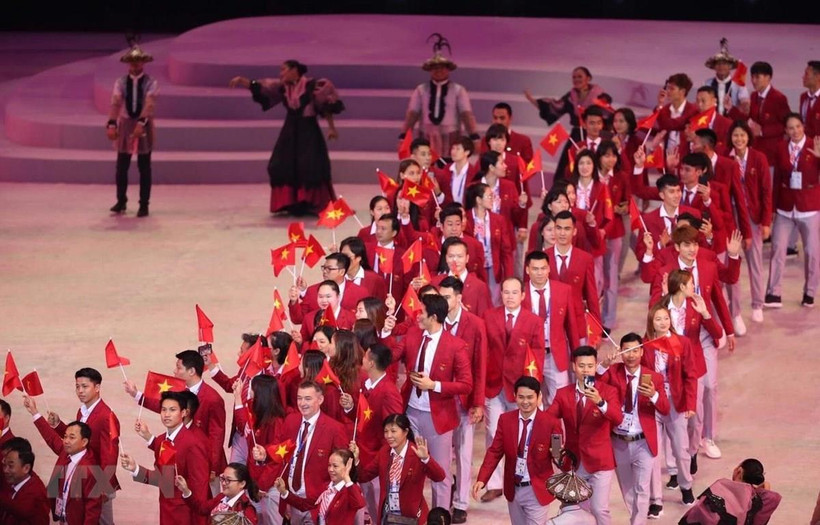 Đoàn thể thao Việt Nam tham dự SEA Games 31 với số lượng thành viên đông nhất từ trước tới nay. (Ảnh: TTXVN)