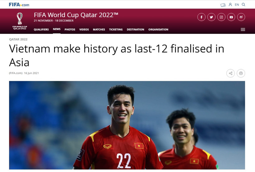 Bài viết trên trang chủ của FIFA. (Ảnh: Chụp màn hình)