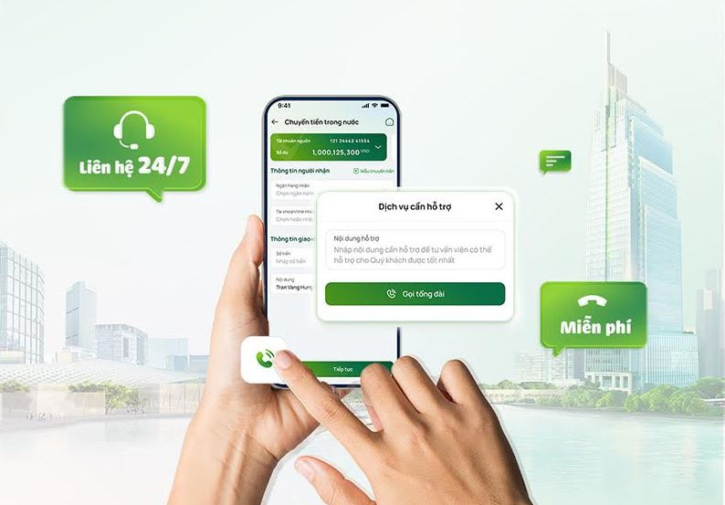 Liên hệ tổng đài Vietcombank qua cuộc gọi internet tích hợp trong VCB Digibank. (Ảnh: Vietnam+)