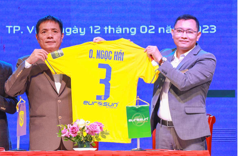 Câu lạc bộ Sông Lam Nghệ An đặt mục tiêu vào tốp đầu tại V-League 2023. (Ảnh: PV/Vietnam+)