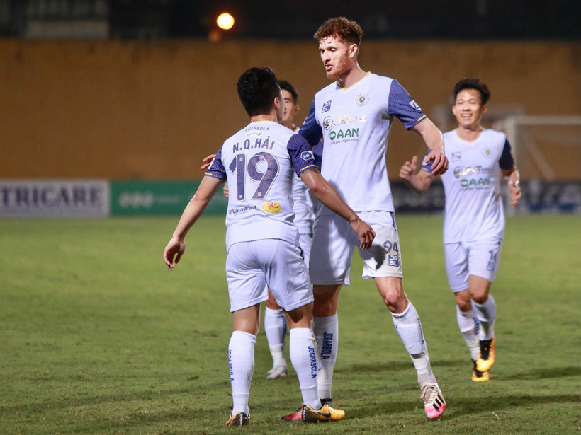 Hà Nội FC thắng 4-0 Quảng Ninh bằng đội hình vắng nhiều trụ cột. (Ảnh: PV/Vietnam+) 