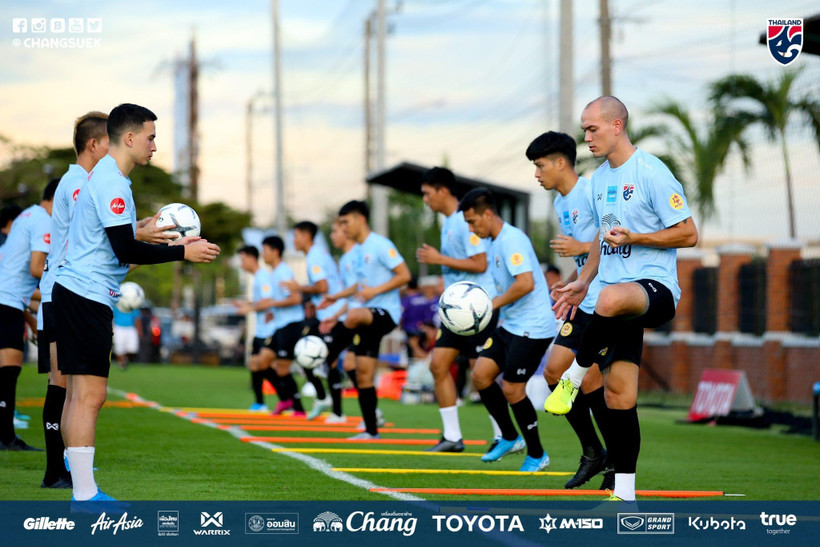 Đội tuyển Thái Lan gấp rút tập luyện cho trận đấu với Việt Nam ngày 5/9 tại vòng loại World Cup 2022. (Ảnh: FAT)