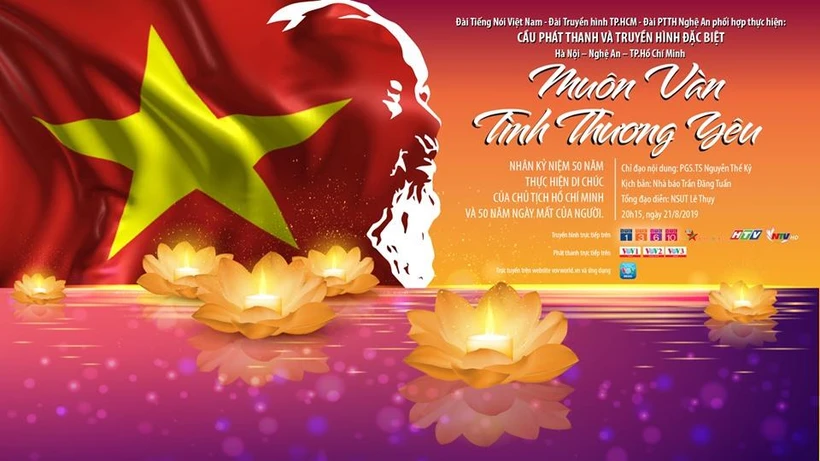 Chương trình Chính luận - Nghệ thuật "Muôn vàn tình thương yêu" được thực hiện tại 3 điểm cầu: Hà Nội, Nghệ An và TP.HCM. (Ảnh: BTC)