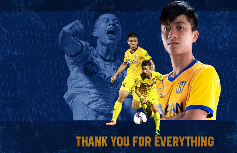 Câu lạc bộ Sông Lam Nghệ An cảm ơn Phan Văn Đức vì quãng thời gian cống hiến cho đội bóng quê hương. (Ảnh: SLNA) 