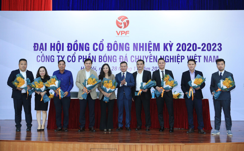 Hình ảnh Đại hội đồng cổ đông nhiệm kỳ 2020-2023 của Công ty cổ phần Bóng đá chuyên nghiệp Việt Nam sáng 28/11. (Ảnh: Đức Cường/Vietnam+) 