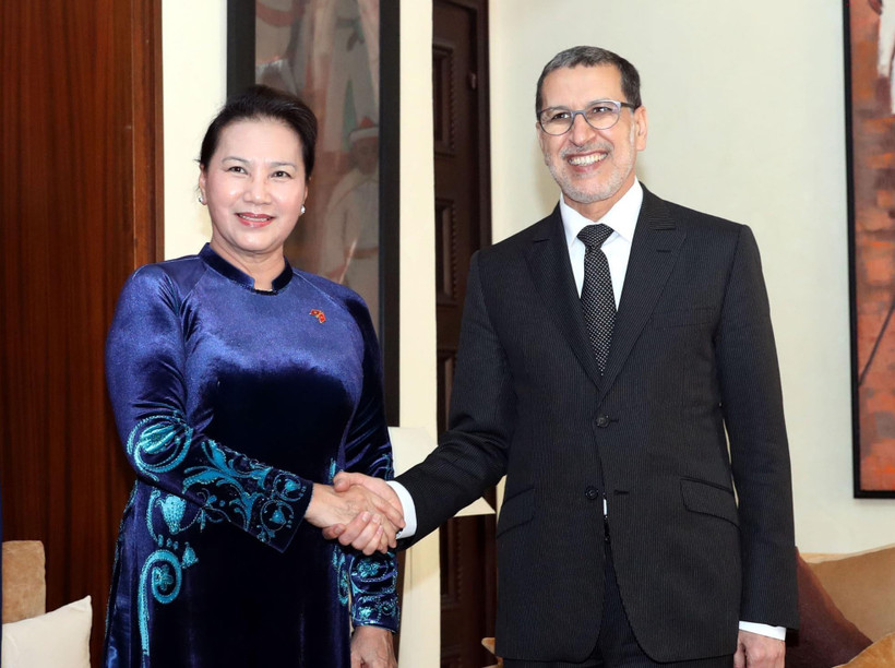 Chủ tịch Quốc hội Nguyễn Thị Kim Ngân (trái) hội kiến với Thủ tướng Maroc Saadeddine Othmani. (Nguồn: Trọng Đức/TTXVN)