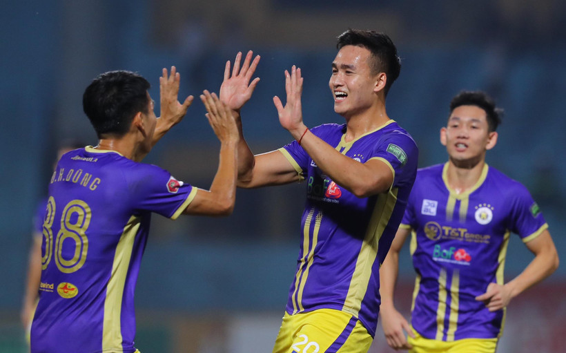 Hà Nội FC nắm quyền tự quyết trong cuộc đua vô địch sau vòng 24 V-League 2022. (Ảnh: PV/Vietnam+)