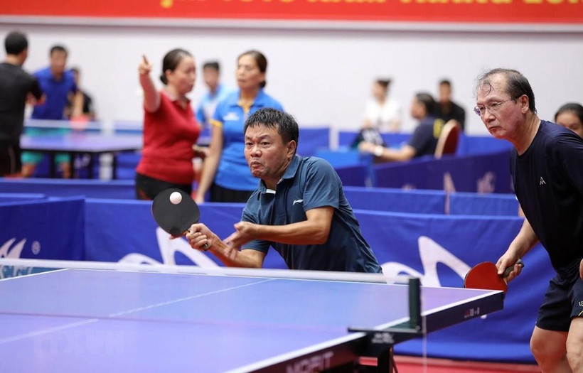 Hình ảnh Giải bóng bàn Cúp Hội Nhà báo Việt Nam năm 2020. (Ảnh: Minh Quyết/TTXVN) 