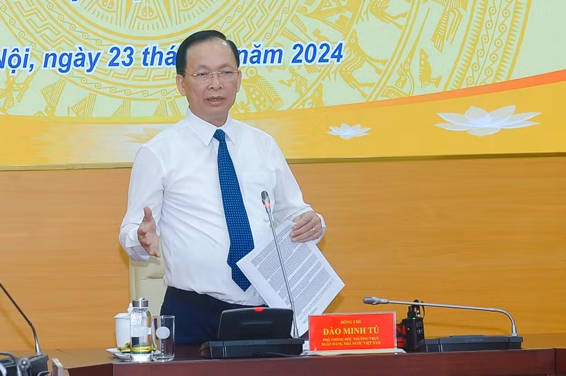Ông Đào Minh Tú - Phó Thống đốc Ngân hàng Nhà nước phát biểu tại họp báo. (Ảnh: Vietnam+)