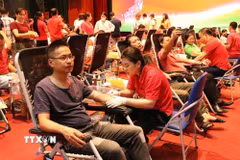 Người dân tham gia hiến máu tình nguyện. (Ảnh minh họa: Thu Hằng/TTXVN)