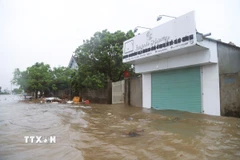 Khu vực dân cư gần cửa biển Lạch Vạn thuộc xã Diễn Châu (tỉnh Nghệ An) bị ngập nặng. (Ảnh: Xuân Tiến/TTXVN)