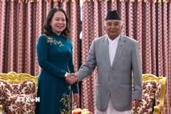 Phó Chủ tịch nước Võ Thị Ánh Xuân hội kiến Tổng thống Nepal Ram Chandra Poudel. (Ảnh: Ngọc Thúy/TTXVN)
