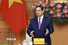 Thủ tướng Phạm Minh Chính tiếp đoàn lãnh đạo doanh nghiệp bán dẫn quốc tế. (Ảnh: Dương Giang/TTXVN)