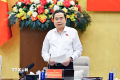 Chủ tịch Quốc hội Trần Thanh Mẫn phát biểu tại Hội nghị Ban Thường vụ Đảng ủy Quốc hội và Ban Thường vụ Thành ủy Thành phố Hồ Chí Minh. (Ảnh: Doãn Tấn/TTXVN)