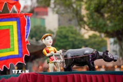 Biểu diễn múa rối cạn Tế Tiêu. (Ảnh: Khánh Hòa/TTXVN)