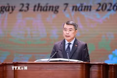 Thủ tướng Lê Minh Hưng phát biểu tri ân người có công với cách mạng toàn quốc năm 2026 và phát động phong trào đẩy mạnh chăm lo người có công với cách mạng hướng tới Kỷ niệm 80 năm Ngày Thương binh-Liệt sỹ. (Ảnh: Dương Giang/TTXVN)