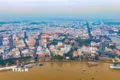 Bến Ninh Kiều, thành phố Cần Thơ nhìn từ trên cao. (Ảnh: Thanh Liêm/TTXVN)