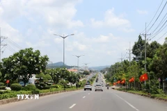 Một đoạn trên tuyến giao thông trục chính Nam-Bắc đảo Phú Quốc (An Giang). (Ảnh: Lê Huy Hải/TTXVN)