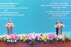 Thủ tướng Phạm Minh Chính và Thủ tướng Thái Lan Paetongtarn Shinawatra công bố Việt Nam và Thái Lan nâng cấp quan hệ lên Đối tác Chiến lược Toàn diện. (Ảnh: Dương Giang/TTXVN)