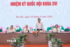 Chủ tịch Quốc hội Trần Thanh Mẫn chủ trì Hội nghị triển khai thực hiện Định hướng lập pháp nhiệm kỳ Quốc hội khóa XVI. (Ảnh: Doãn Tấn/TTXVN)