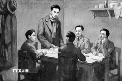 Từ ngày 6/1-7/2/1930, Hội nghị hợp nhất các tổ chức Cộng sản thành lập Đảng Cộng sản Việt Nam họp ở bán đảo Cửu Long, thuộc Hong Kong (Trung Quốc) dưới sự chủ trì của đồng chí Nguyễn Ái Quốc thay mặt cho Quốc tế Cộng sản. (Ảnh: Tranh tư liệu/TTXVN phát)